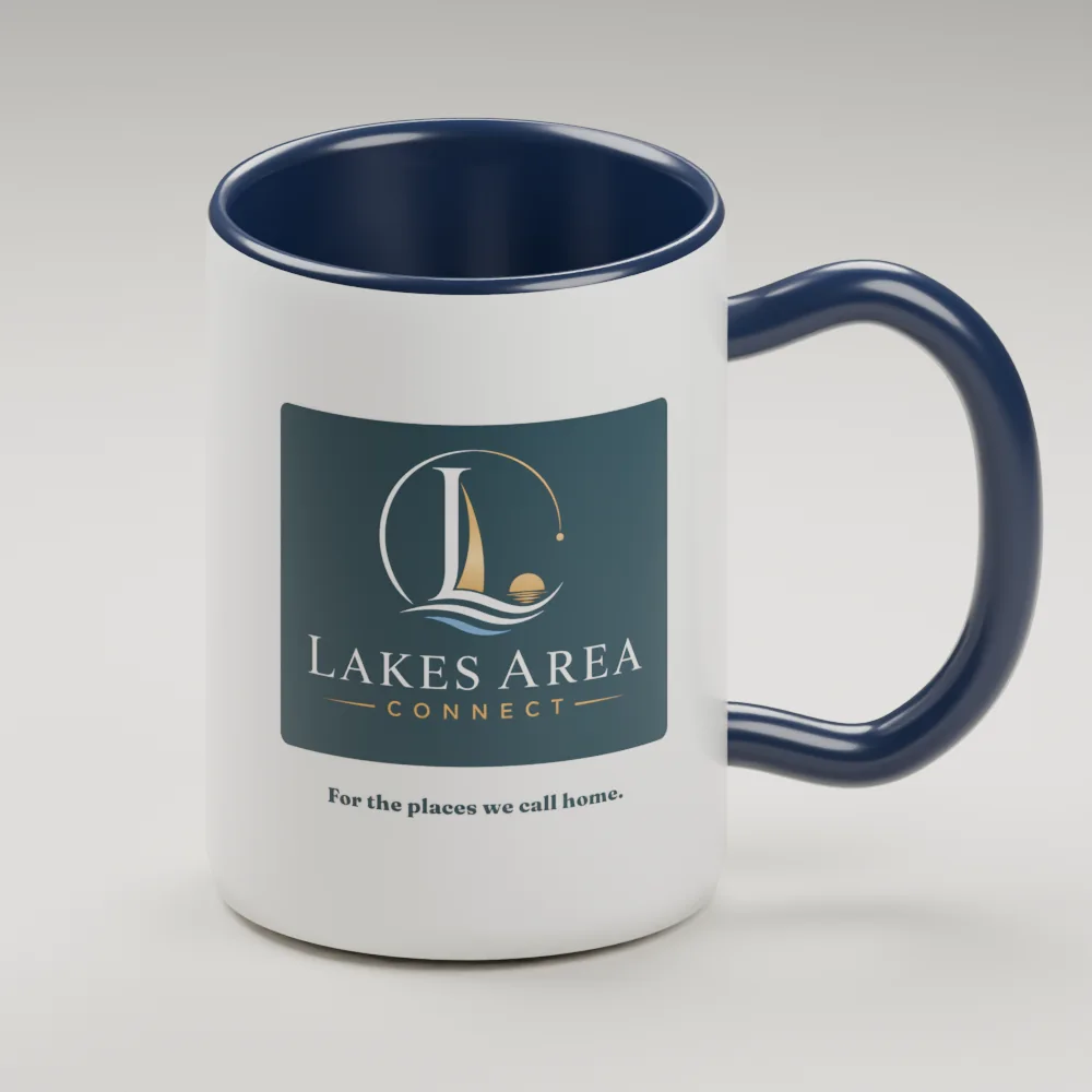 Reverse of mug with the complete LAC logo and approved slogan