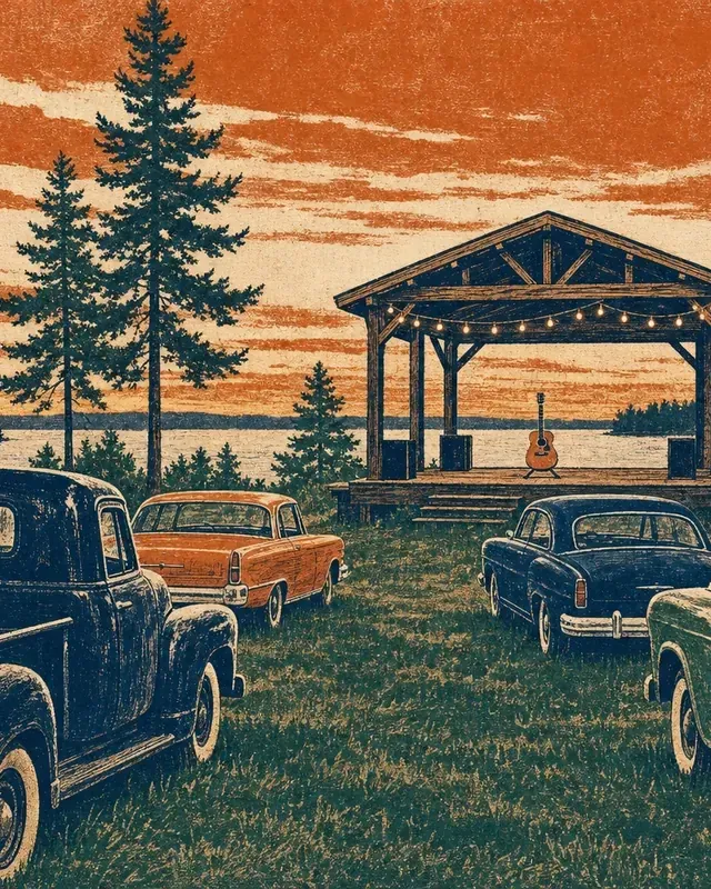 Print-style illustration for Trucks & Tunes with Johnny Holm, without the scramble